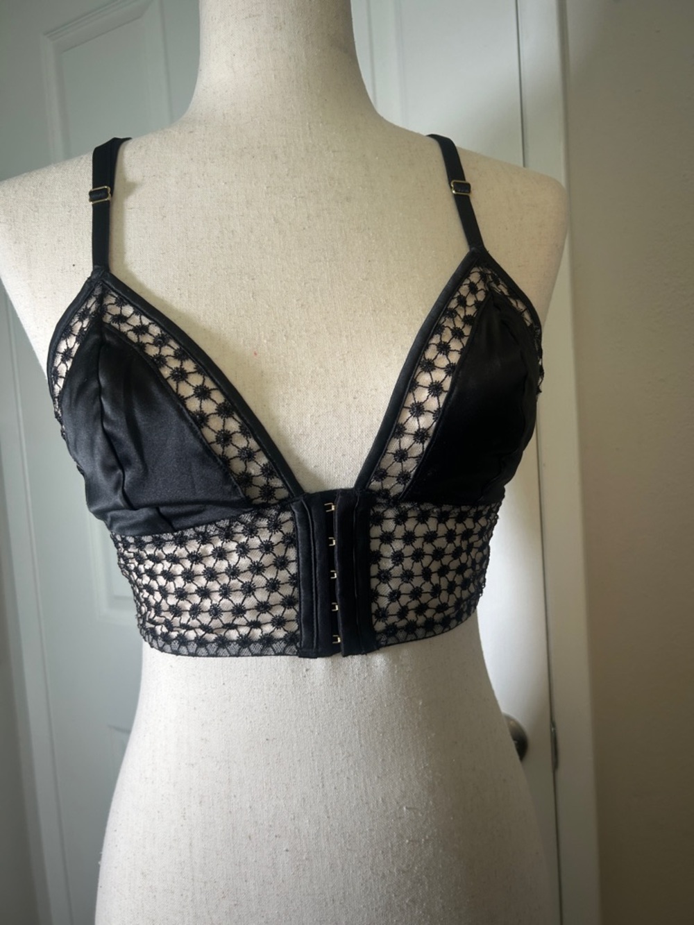 Victoria's Secret Black Lace Longline Bralette with Star Mesh